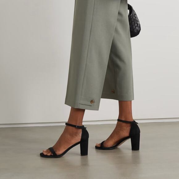 Stuart Weitzman Nearly Nude Black Suede Heels Sandals Minimalist Classic Size 11 - Picture 15 of 15